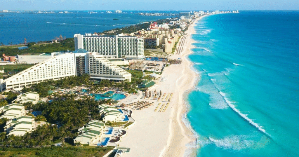 American tourists enjoying a safe beach vacation in Cancun, Mexico
